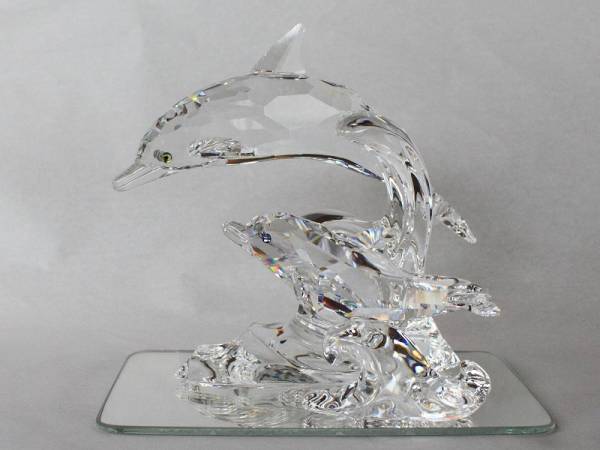 SWAROVSKI スワロフスキー クリスタル 置物 イルカの親子 美品