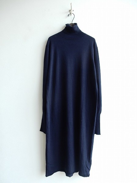 クォータリー QUARTERLY *タートルネックニットロングワンピース*綿絹カシミヤレディースリンネルナチュリラ紺0317