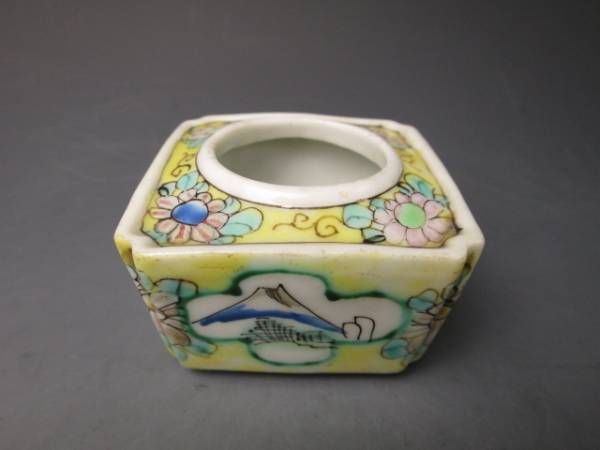 古伊万里 色絵 富士 帆船 杯台 江戸後期 9668c