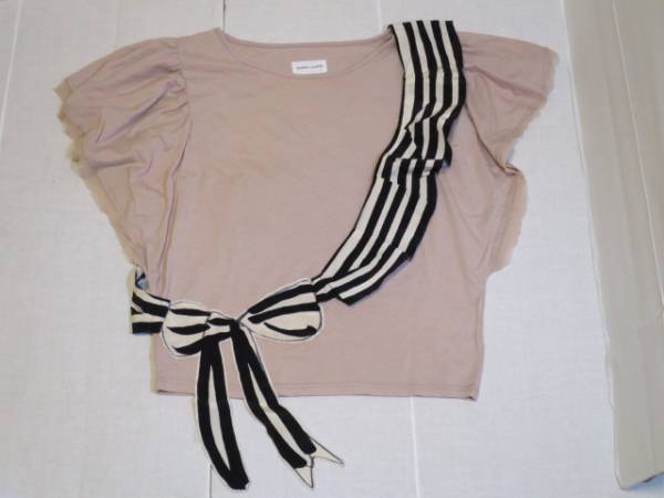 ツモリチサト ツモリ TSUMORI CHISATO トップス カットソー Tシャツ 半袖 ピンク スモーキーピンク リボン 中古 美品 M シンプル 日本製