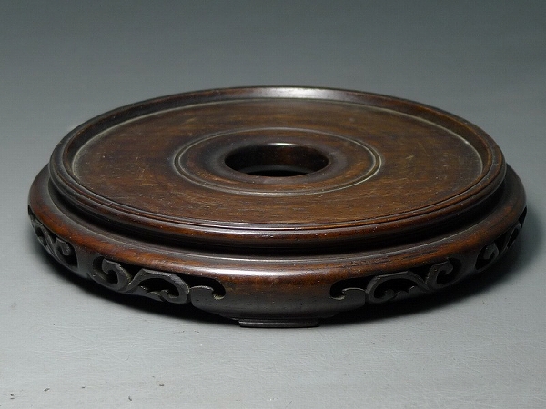 ▲602275▲古唐木紫檀製唐草透彫円式瓶台/花台飾台香炉台座
