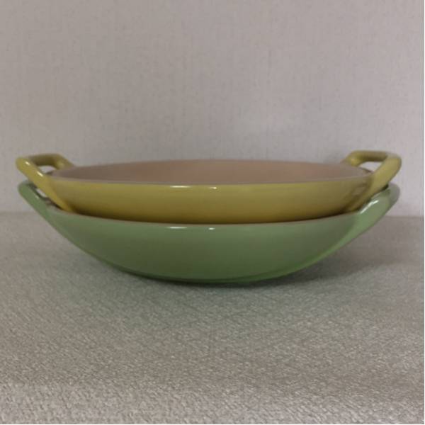 ルクルーゼ ミニウォク wok 中華皿 両手皿 ソレイユ&フルーツグリーン