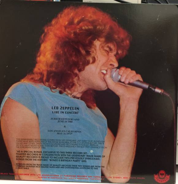 LED ZEPPELIN / LIVE IN ZURICH / 3LP / TOASTED RECORDS / BV