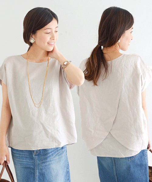 DOORS コットンリネンバッククロスブラウス【美品】