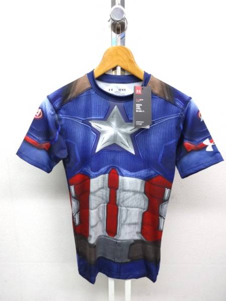 KZ008★タグ付未使用 UNDER ARMOUR トレーニングTシャツ★M★1273691 キャプテンアメリカ 青