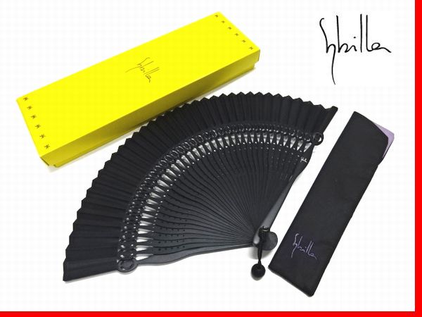 ★新品 Sybilla シビラ 正規品 絹シルク×竹骨 扇子/センス/団扇*黒520260