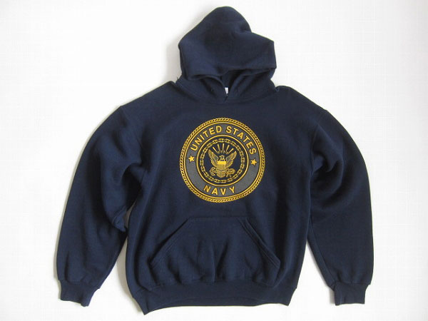 USA製 US NAVY 両面 プリント パーカー紺系【M】/D115