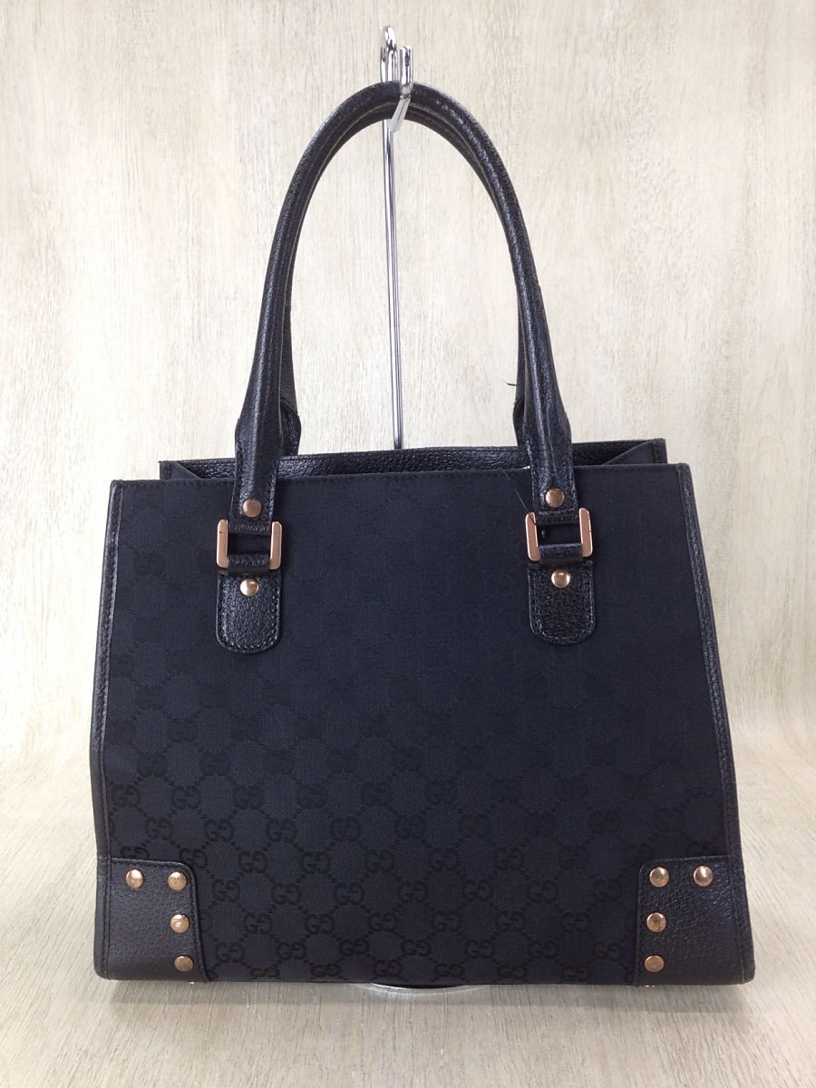 GUCCI◆GGキャンバストートバッグ/BLK/キャンバス/スレ、使用感有