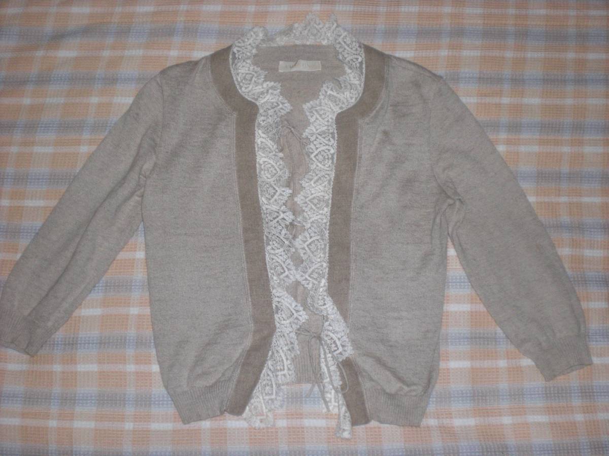 ヴァレンティノVALENTINO サンドベージュ 麻・綿 豪華刺繍レース ニットジャケット M