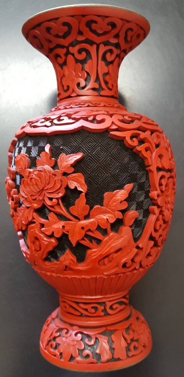 堆朱 花瓶 彫刻 漆器 堆朱花器 アンティーク、コレクション 漆芸 【公式通販】