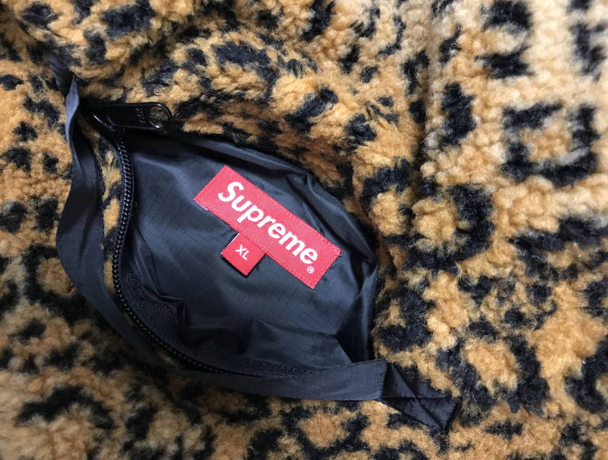 17FW Supreme Leopard Fleece Reversible Jacket XL Black north nike