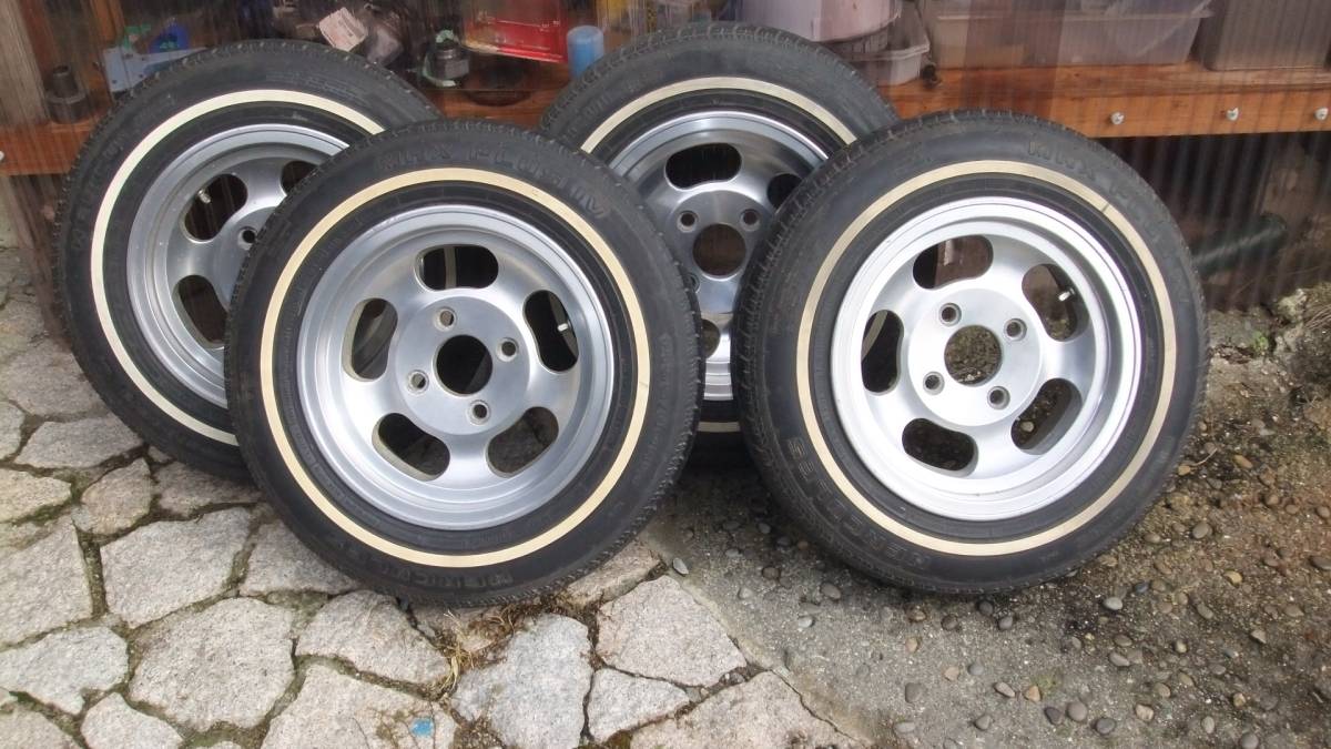 旧車。APH　アメリカン.ハイ.パフォーマンス、ホイール、５.５J。現役.リボン.タイヤ。P155/80R-13