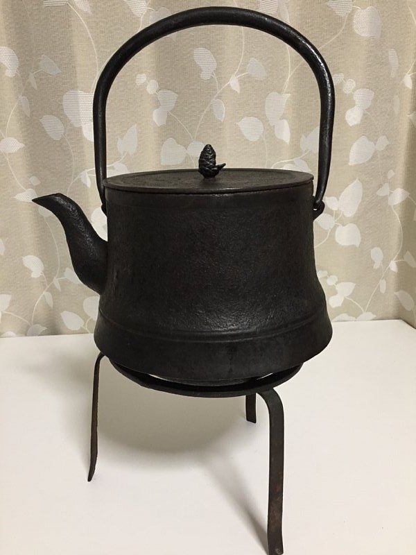 関西初荷34 南部鉄瓶 詩文 富士山形 銅蓋 鉄瓶 古鐵瓶 煎茶道具 】