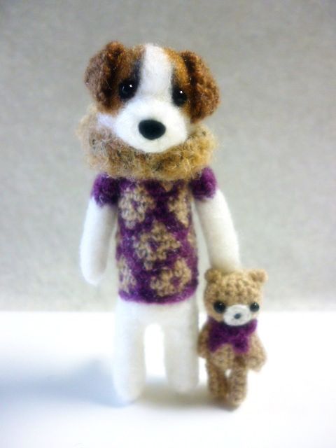 あみぐるみ ハンドメイド ミニチュア ドールハウス 犬 ジャックラッセルテリア　クマ　テディベア