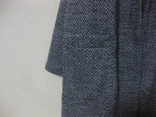 10　ハンドメイド☆ウール　ヘリンボーン柄　フード付きシンプルコート☆XL~