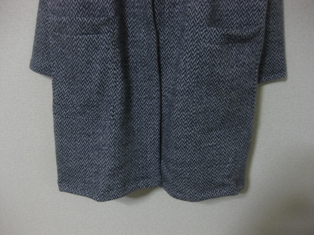 10　ハンドメイド☆ウール　ヘリンボーン柄　フード付きシンプルコート☆XL~