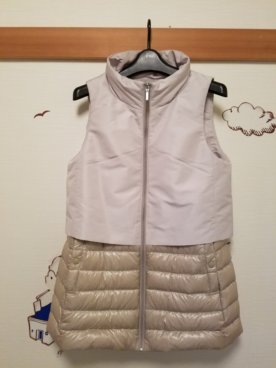 美品☆メルヴェイユヴァント　ロングダウンベスト　Lサイズ　ベージュ　ショップチャンネル