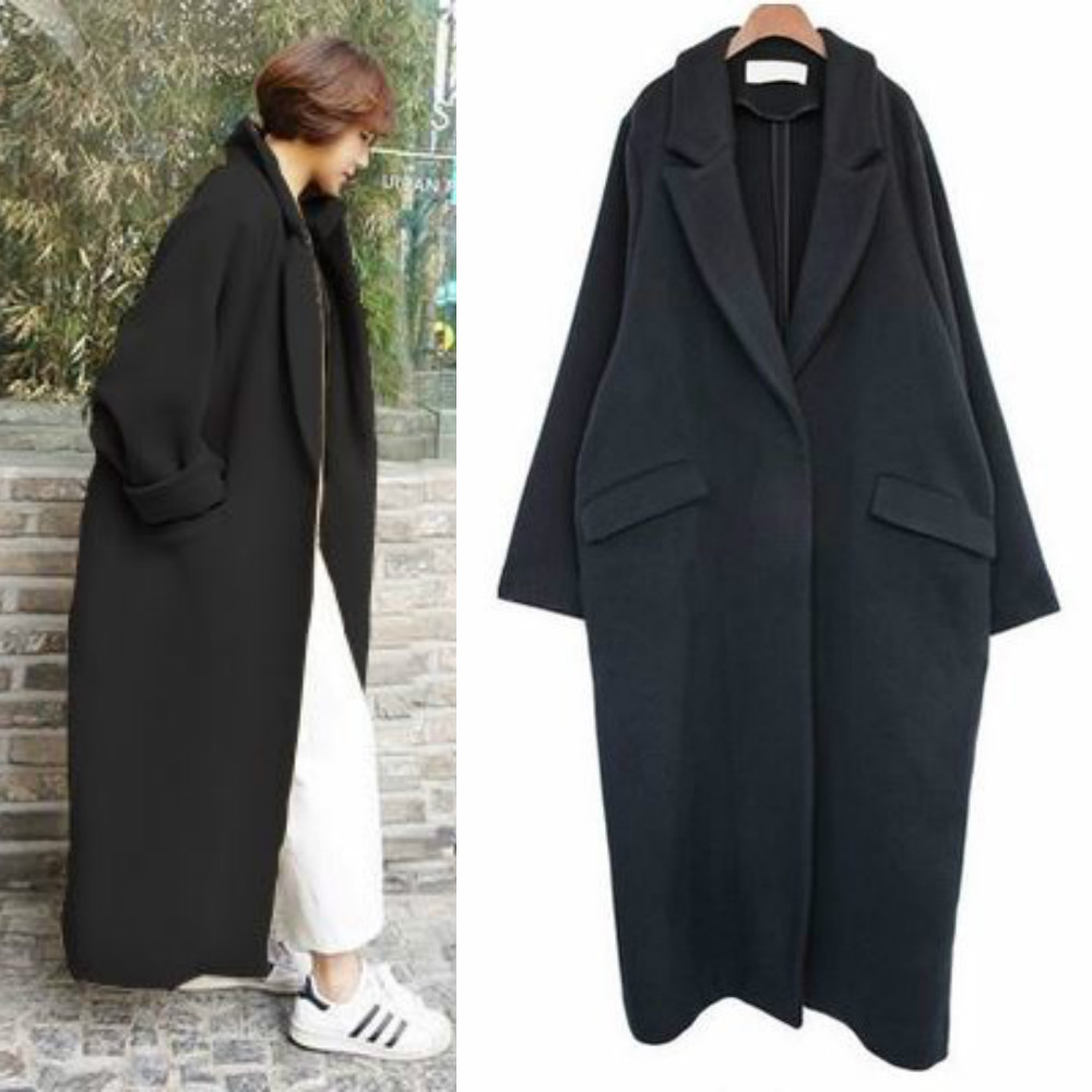 オーバーサイズ☆ロングコート　チェスターコート　ウールジャケット　ブラック/S