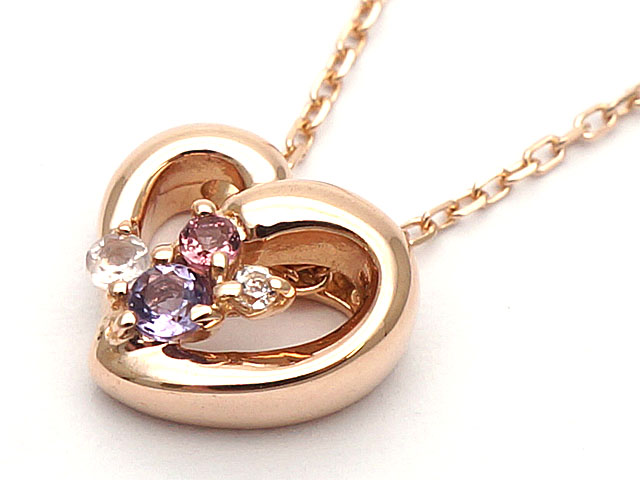 1円～☆仕上済☆ネックレス K10PG マルチカラーストーン ハート