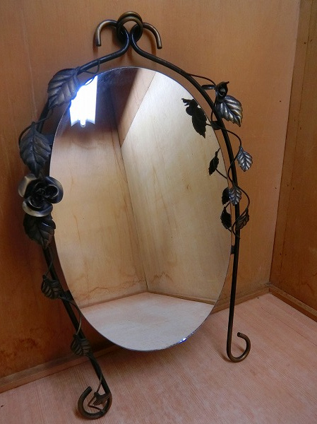 6TつF　アンティーク調　ミラー　鏡　薔薇　バラ　ばら　壁掛け　ローズ　ウォールミラー