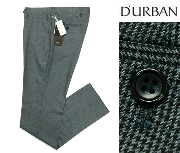 【新品・日本製】定価 2.8万 D'URBAN ダーバン 《J∞QUALITY》 秋冬 高級ウール100% 千鳥格子 スラックスパンツ 82 ノータック Mグレー