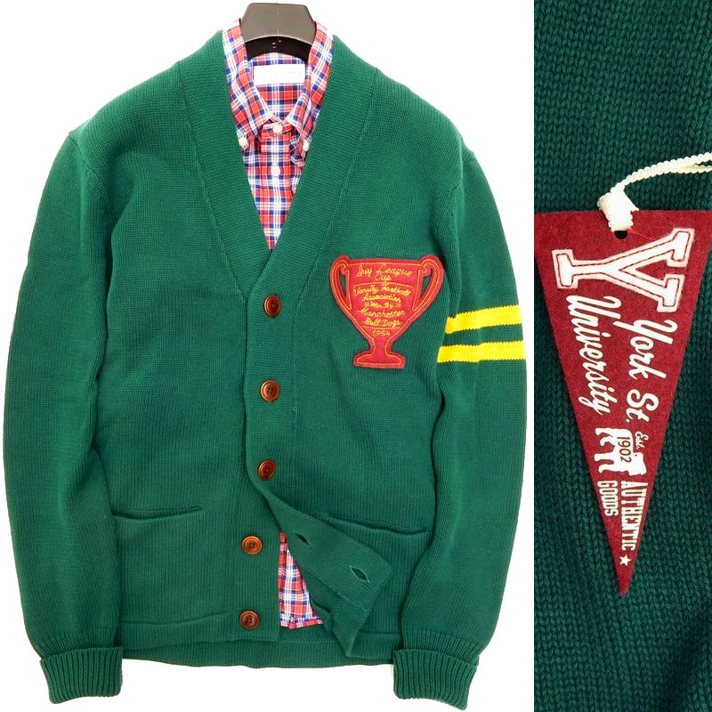 【大きいサイズ プレッピー 定価2.6万】新品 J.PRESS YORK ST. Jプレス ワッペン付き Vネック コットンニット カーディガン XXL / 112028