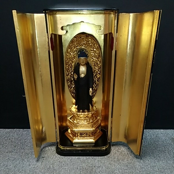 阿弥陀如来 仏像 - がらんどう 仏具,仏像(金属製) 金属製厨子入 木瓜