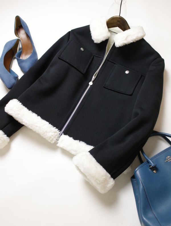 ■定4万*クレージュ*上品で華やか裏ボア付きあったかブルゾン38サイズ