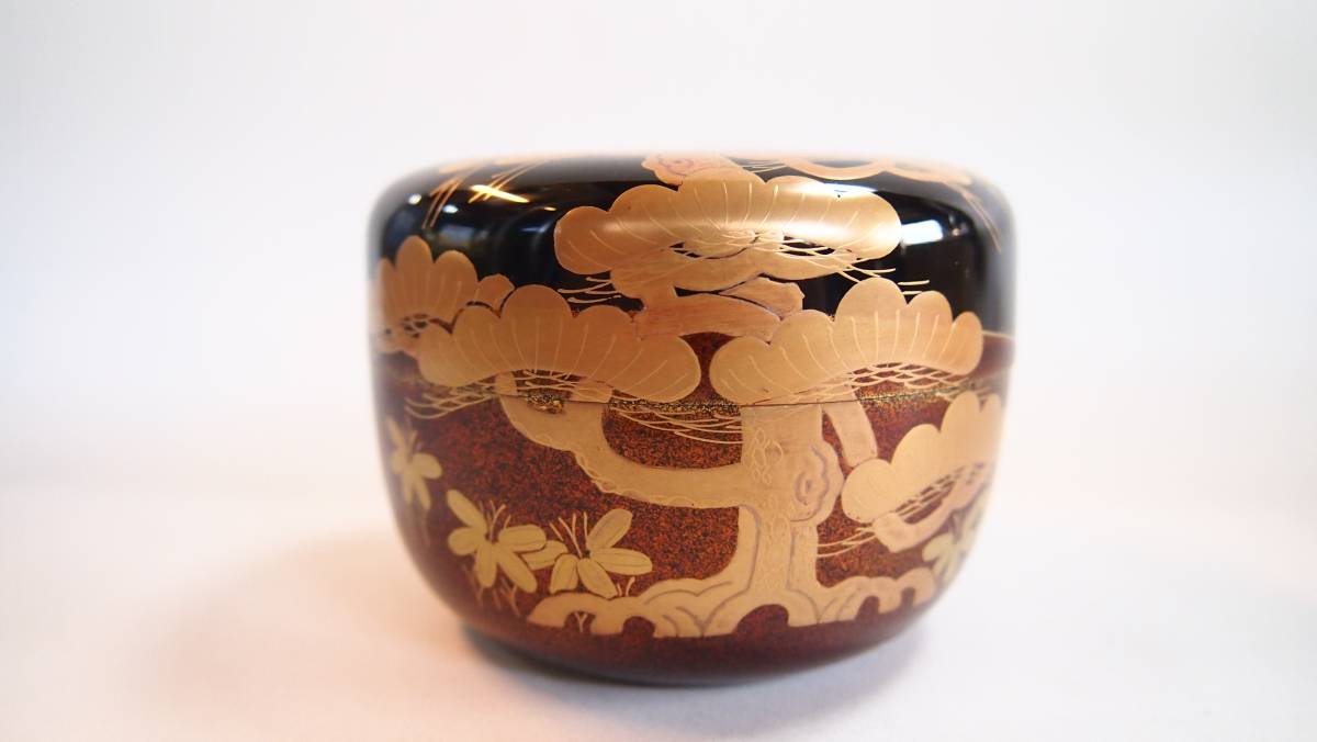 山中塗 塗師 多田桂寛 作 総竹林 蒔絵 中棗 共箱 共布 漆器 茶道具