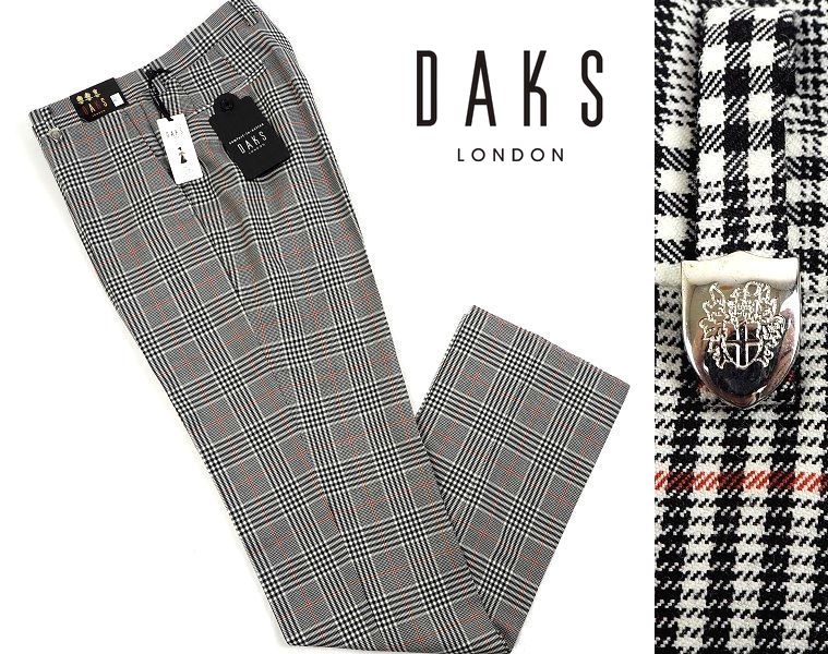 新品 【英国王室御用達】 DAKS ダックス 120周年 グレンチェック ウールスラックス パンツ 85 定価46440円 3823