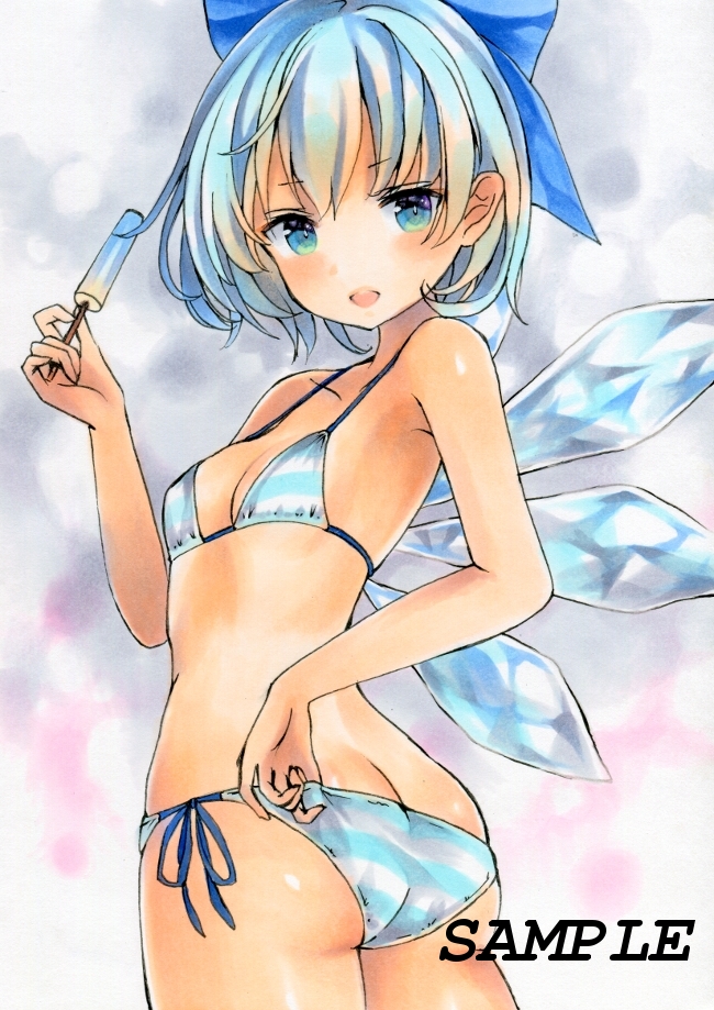 同人手描きイラスト◇東方project チルノ 水着 B5 ケント紙(手描き