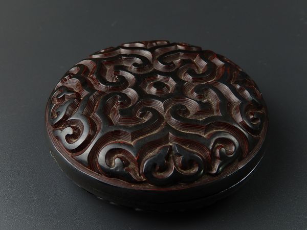 中国古玩 唐物 堆黒 具利彫 香合 細密細工 時代物 極上品 初だし品