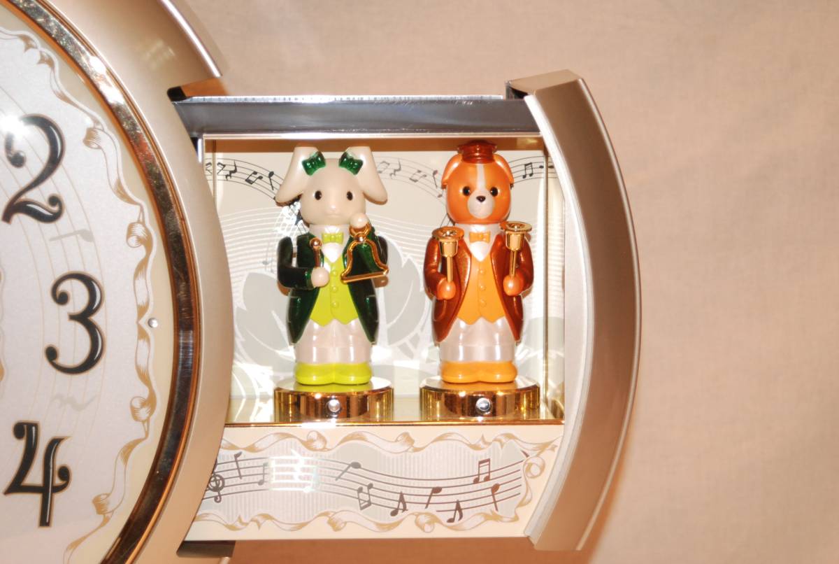 美品 リズム時計工業 スモールワールド 電波式 掛け時計 4MN40040RH