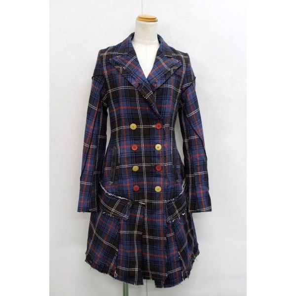 D472◇M+F GIRBAUD◇ロング チェスターコート ダブル チェック M 