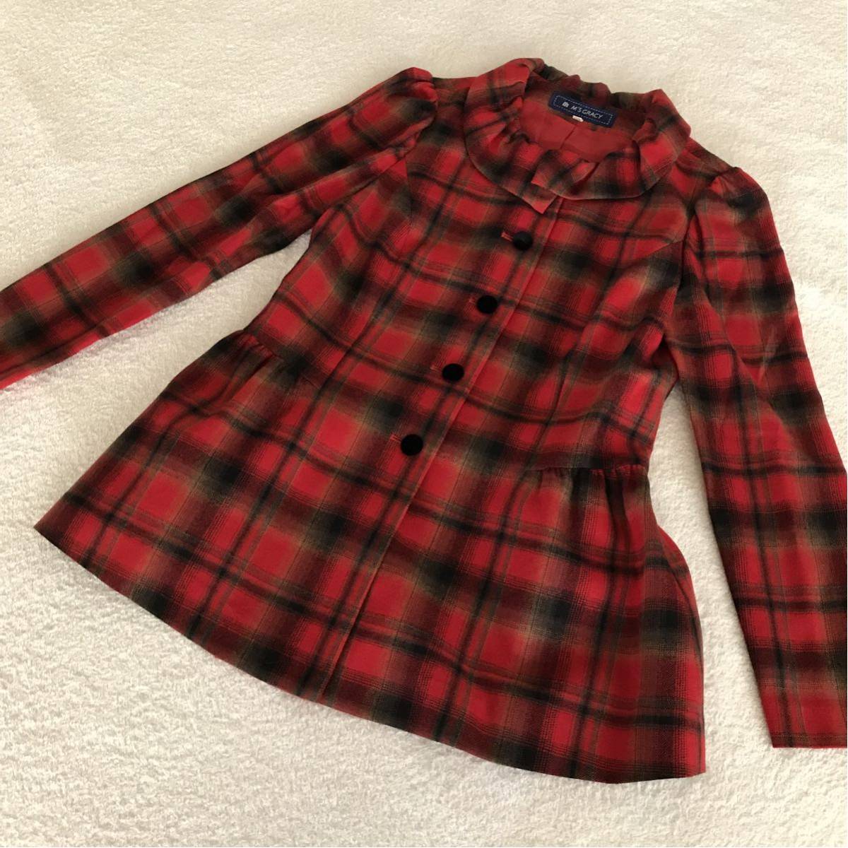 超美品】エムズグレイシー チェックブラウスジャケット 38 秋冬 M 