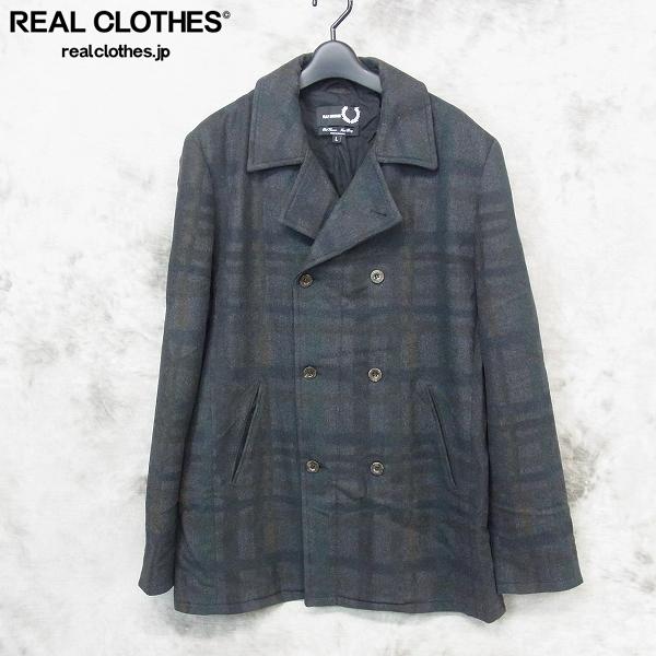 ☆FRED PERRY/フレッドペリー×RAF SIMONS/ラフシモンズ コラボ チェック柄Pコート/L /UP8