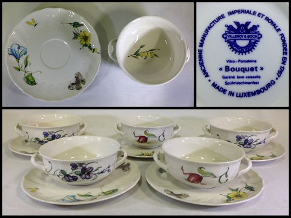 ビレロイ VILLEROY & ボッホ BOCH ブーケ Bouquet 花 蝶 図 色絵