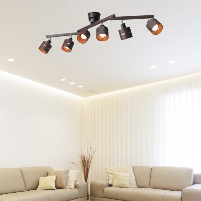 大特価【新品未開封】送料約2，000円相当→込☆ヤザワ YAZAWA 6灯 ウッドセードシーリング ダークウッド CEX60X03DW