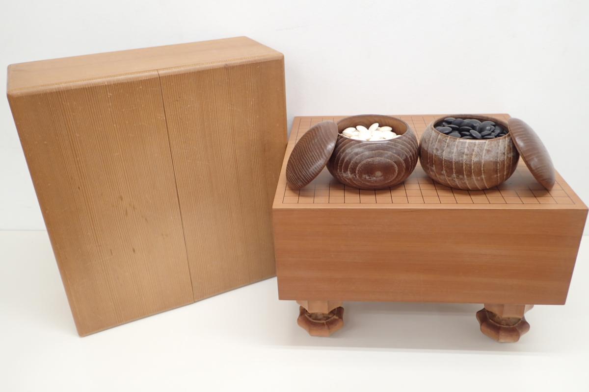 囲碁盤 碁石 セット 本蛤碁石 那智黒 重量18.2kg 厚み17.5cm 脚