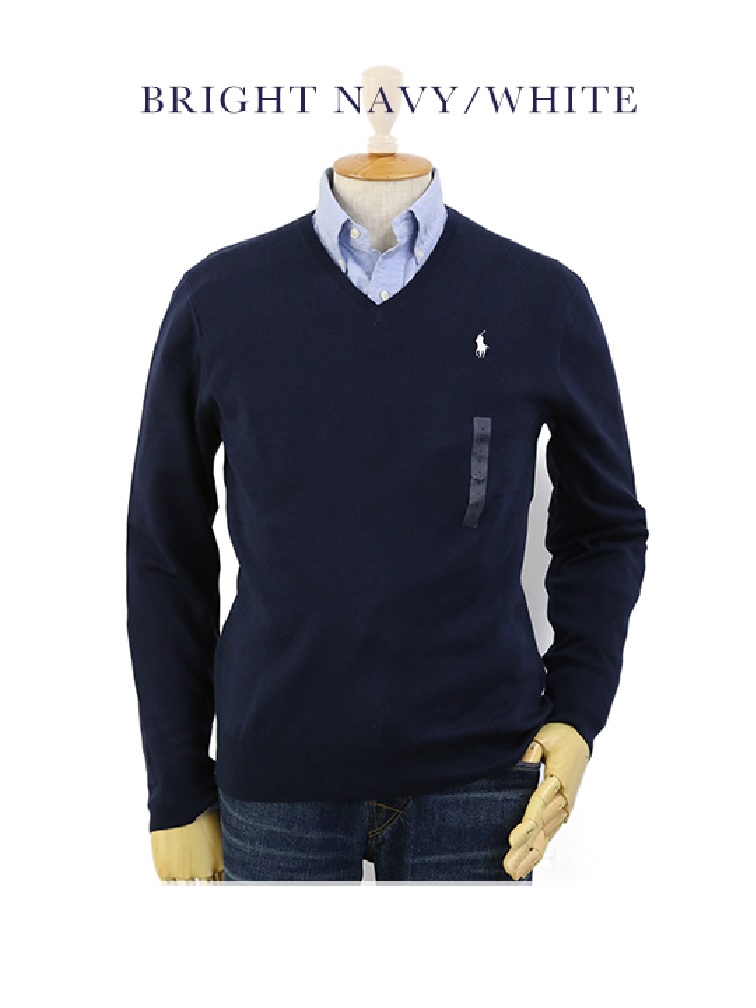 新品 アウトレット 10482 Mサイズ セーター ポロ ラルフ ローレン polo ralph lauren NAVY WHITE Vネック PIMA