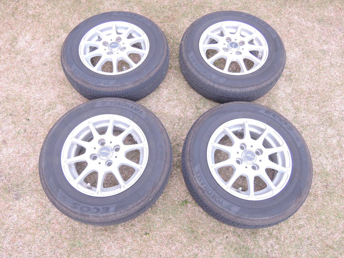 中古夏ノーマルラジアルタイヤ2015年製 YOKOHAMA ヨコハマ ECOS ES31 155/80R13 ホイール付き4本セット/溝山6割～7割程度/ヤマト便で発送。