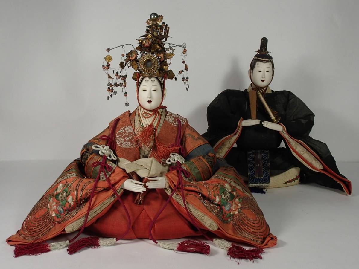 古今雛　一対　江戸期　木箱入　A-23