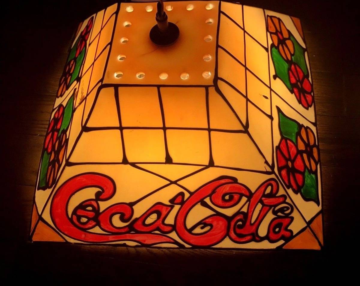 激レア 希少 Coca-Cola ステンドグラス ランプ ビンテージ　コカ・コーラ　ステングラス　ライトアップランプ　１９７０，８０年代　希少 プールランプ