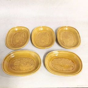 珉平焼 5枚揃い 龍 小判型 草鞋型 豆皿 タイル 小皿 民
