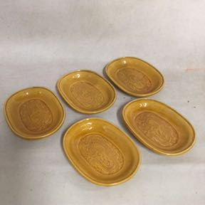 珉平焼 5枚揃い 龍 小判型 草鞋型 豆皿 タイル 小皿 民