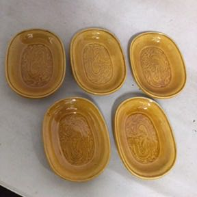 珉平焼 5枚揃い 龍 小判型 草鞋型 豆皿 タイル 小皿 民