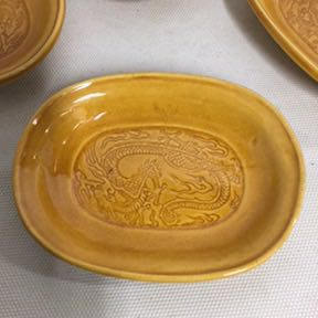 珉平焼 5枚揃い 龍 小判型 草鞋型 豆皿 タイル 小皿 民