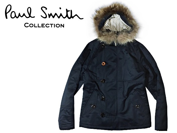 ■1712.M2.04■美品 ポールスミス コレクション 極暖 中わた ◎ラクーンファー使用 ダウン ジャケット ミリタリー ブルゾン メンズ