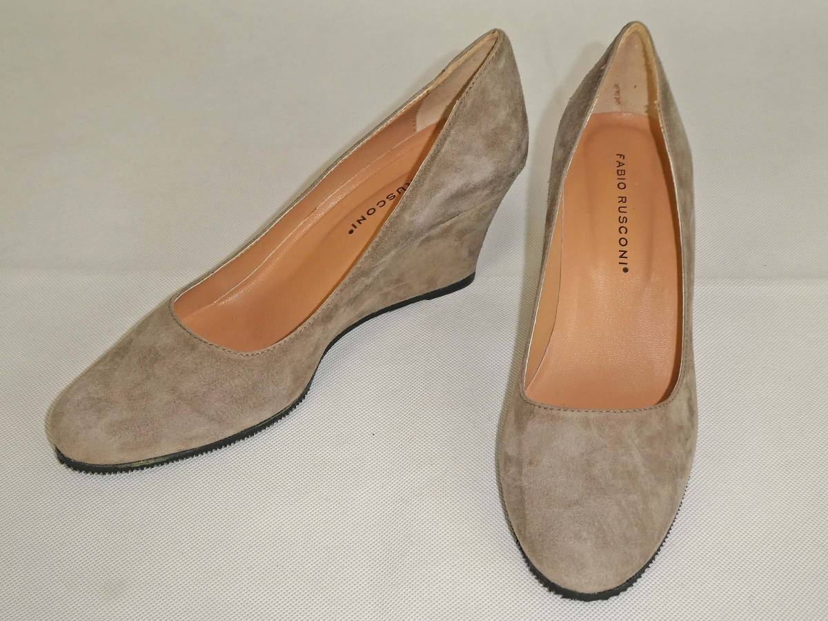 新品★FABIO RUSCONI ファビオルスコーニ スエードレザー ウェッジソールパンプス【37/23.5cm】グレー/アーモンドトゥ/ラウンドトゥ