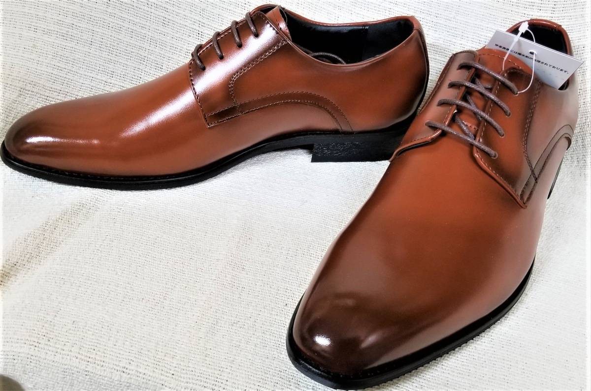 ロングノーズ ビジネス プレーントゥ 本革　ブラウン　25.5ｃｍ